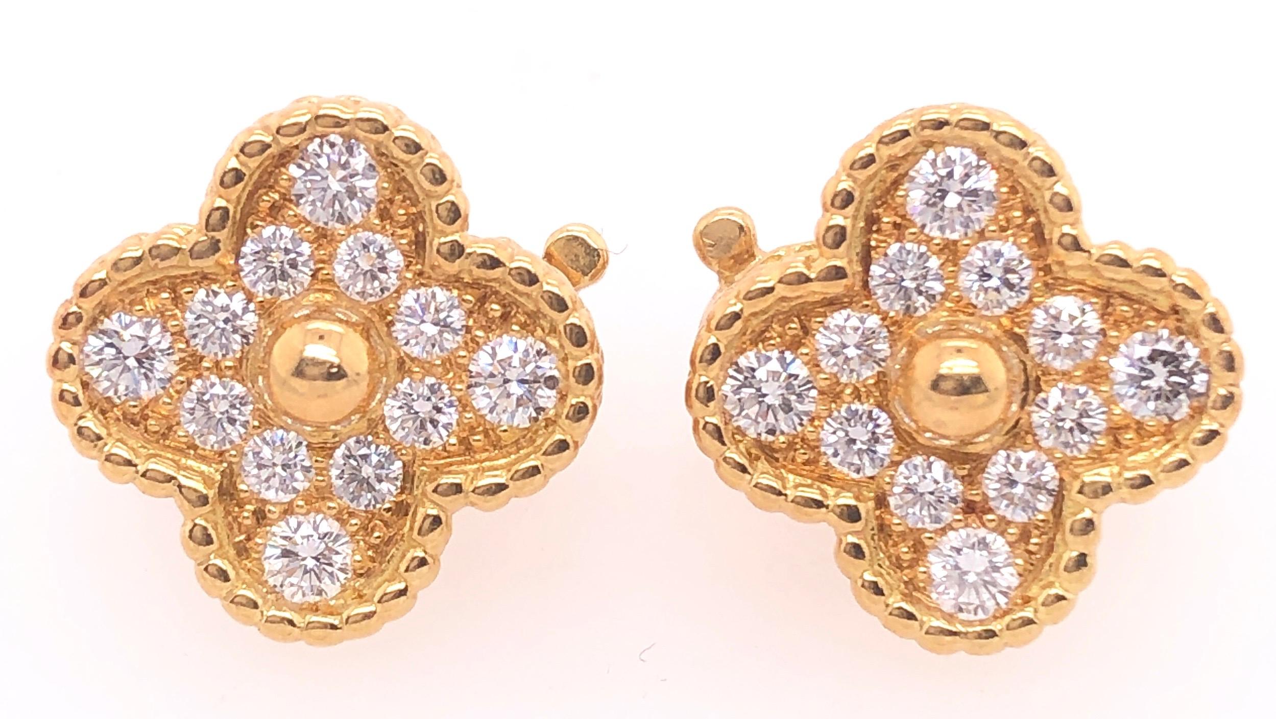 Van Cleef & Arpels Vintage Alhambra Diamond Earrings Yellow Gold 24 Stones .98Ct 2