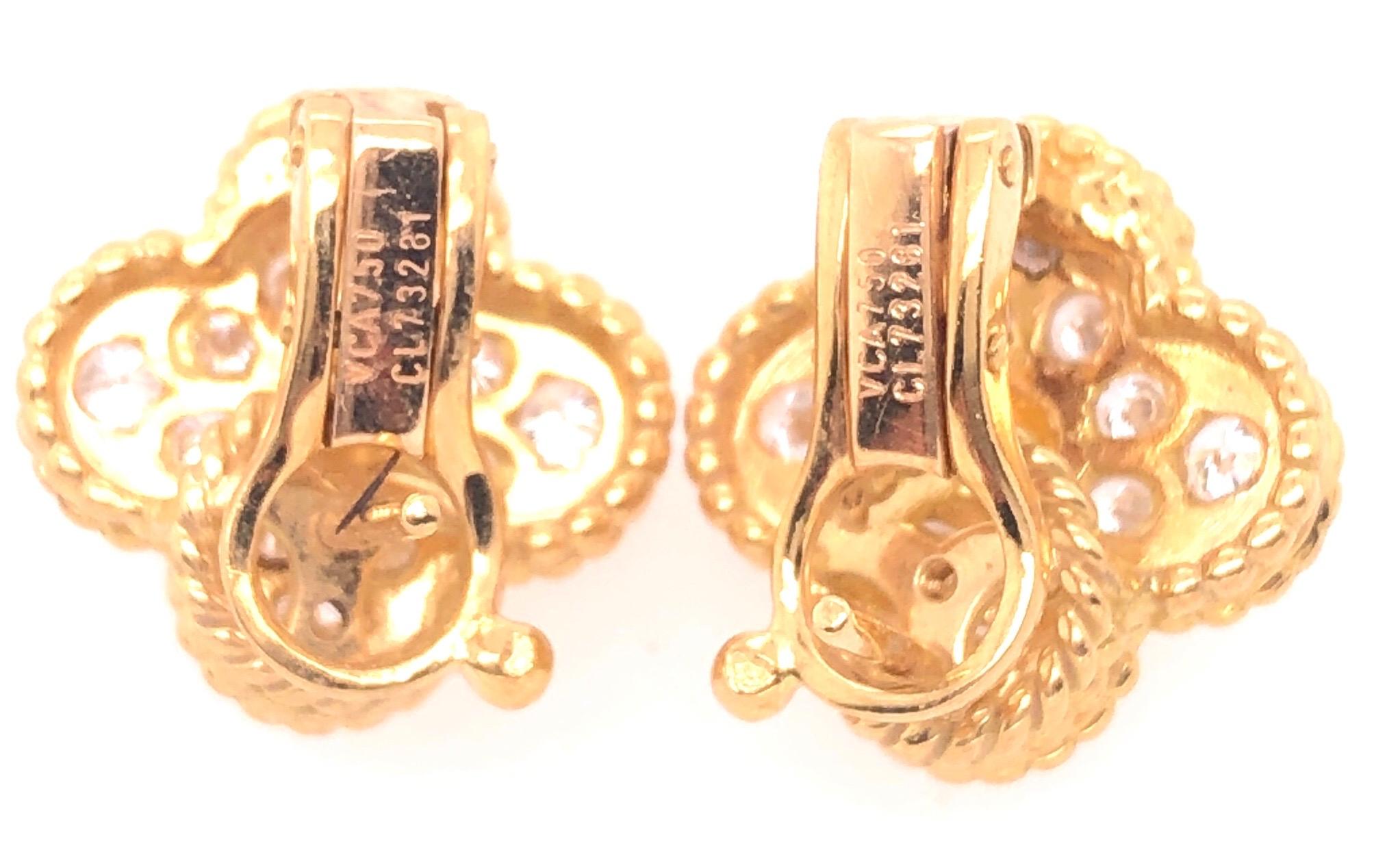 Van Cleef & Arpels Vintage Alhambra Diamond Earrings Yellow Gold 24 Stones .98Ct 4