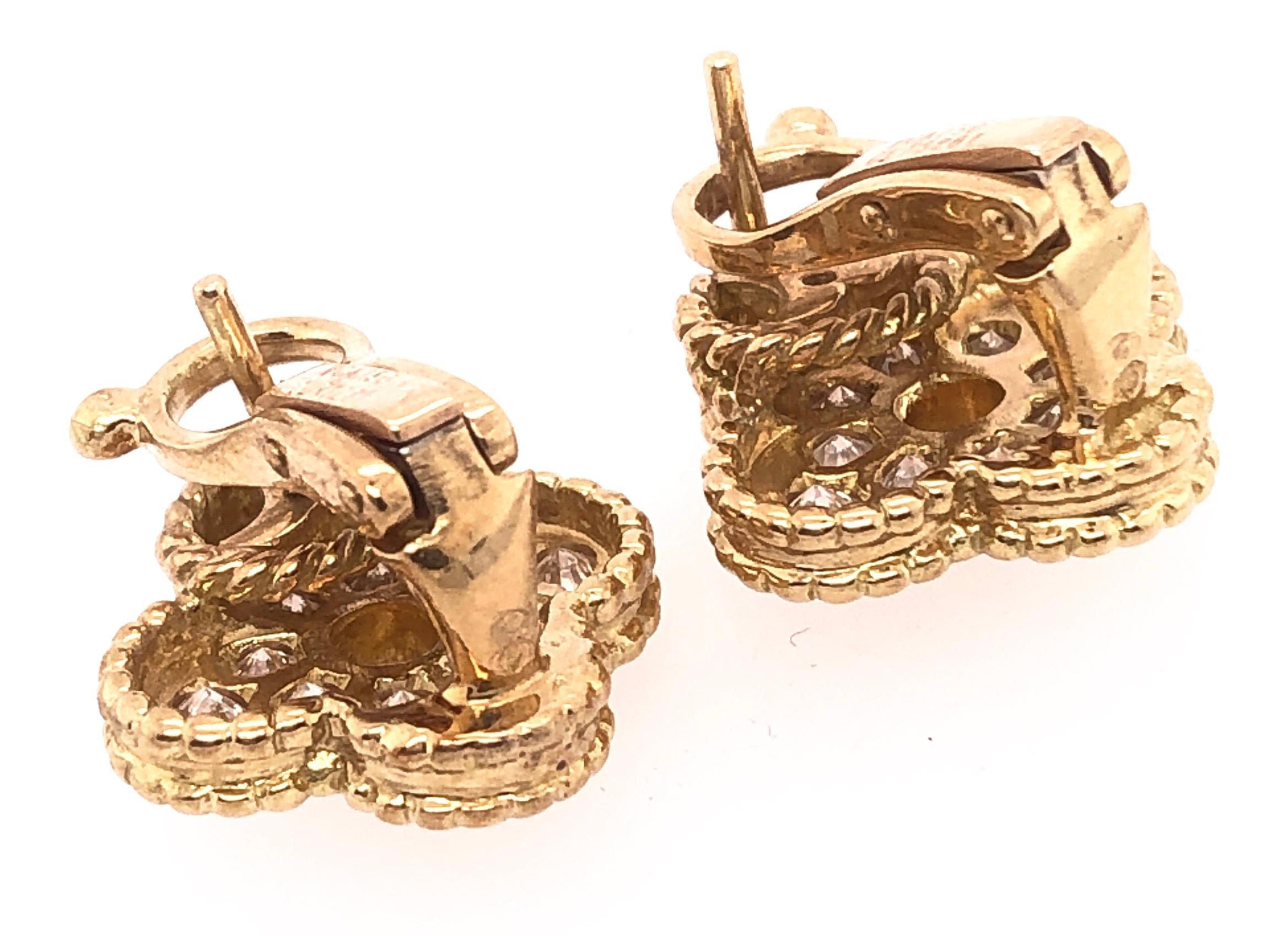 Art Deco Van Cleef & Arpels Vintage Alhambra Diamond Earrings Yellow Gold 24 Stones .98Ct