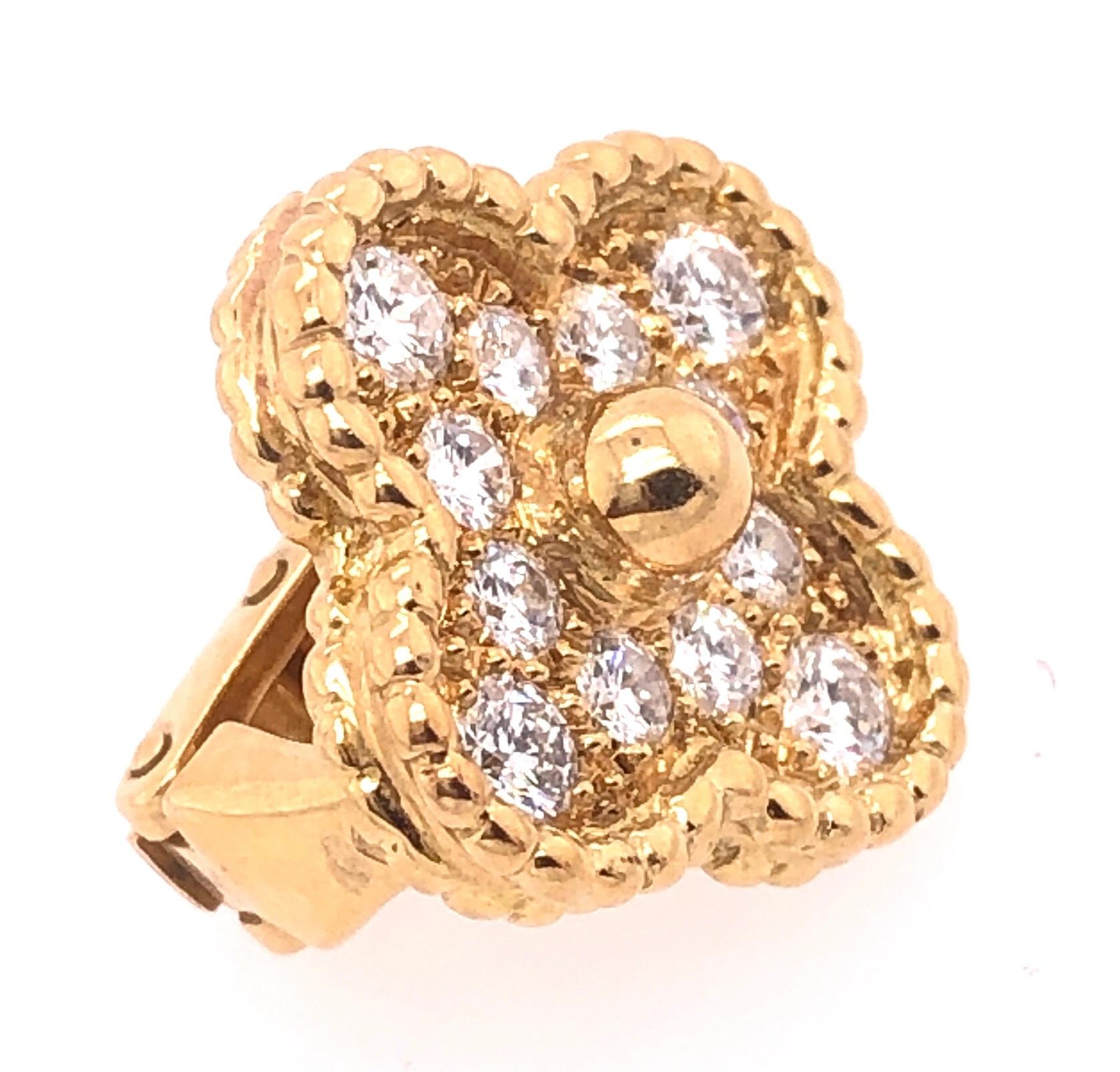 Round Cut Van Cleef & Arpels Vintage Alhambra Diamond Earrings Yellow Gold 24 Stones .98Ct