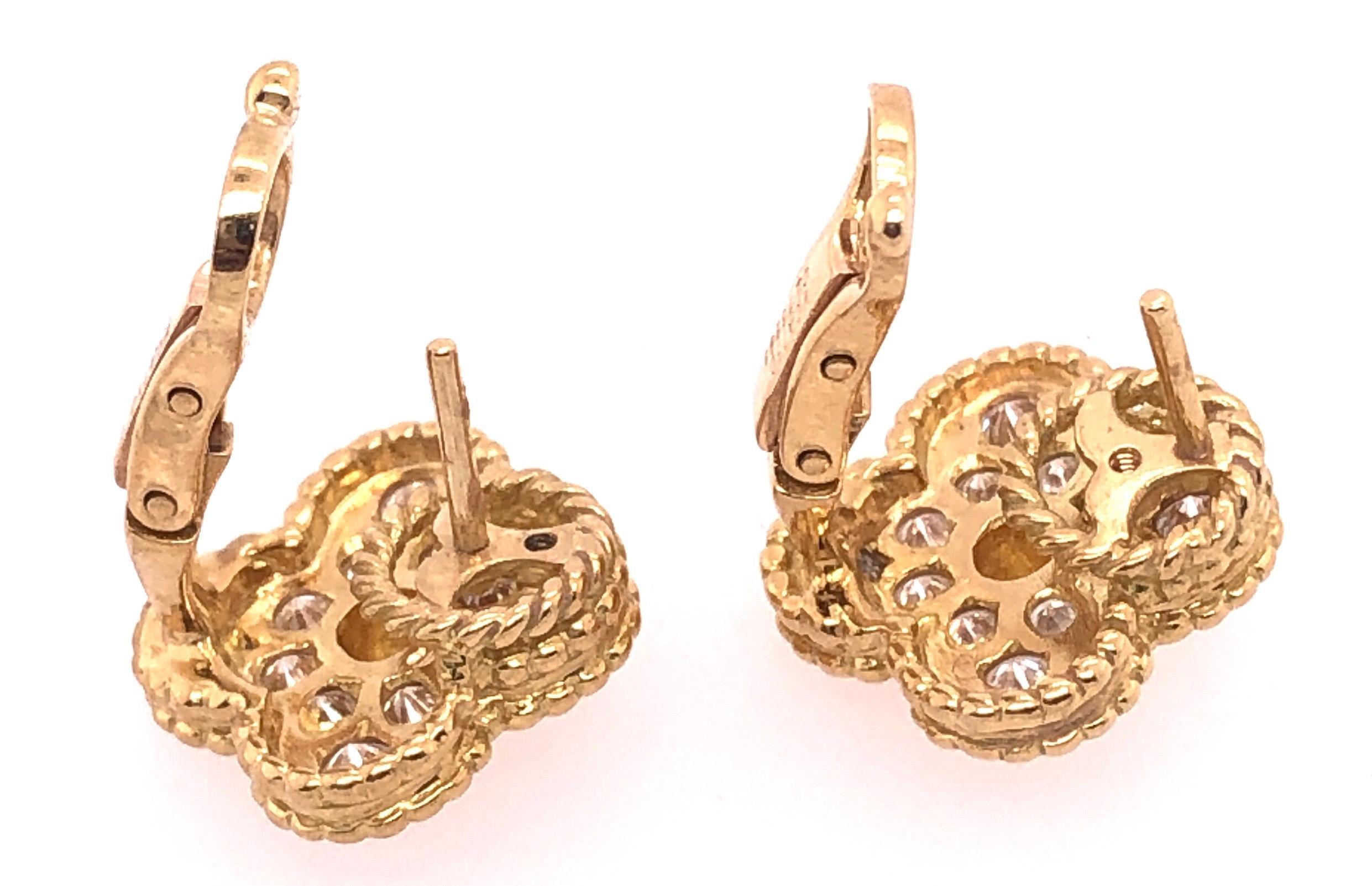 Women's or Men's Van Cleef & Arpels Vintage Alhambra Diamond Earrings Yellow Gold 24 Stones .98Ct