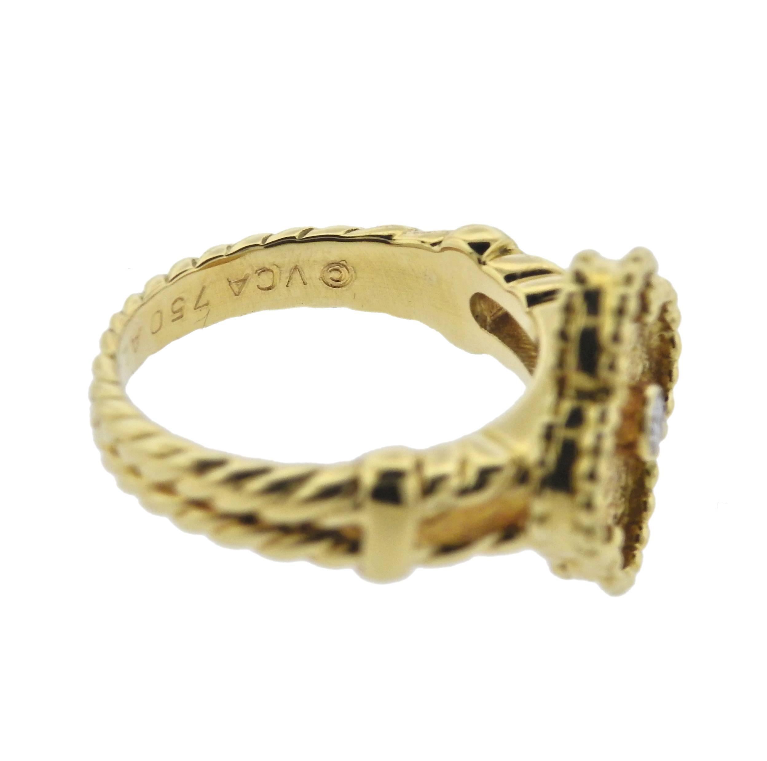 Van Cleef and Arpels Vintage Alhambra Diamond Gold Ring For Sale at ...