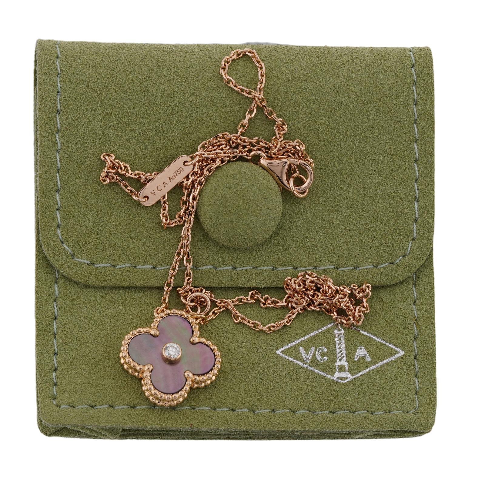 Brilliant Cut VAN CLEEF & ARPELS Vintage Alhambra Diamond Grey MOP LE Pendant Necklace For Sale