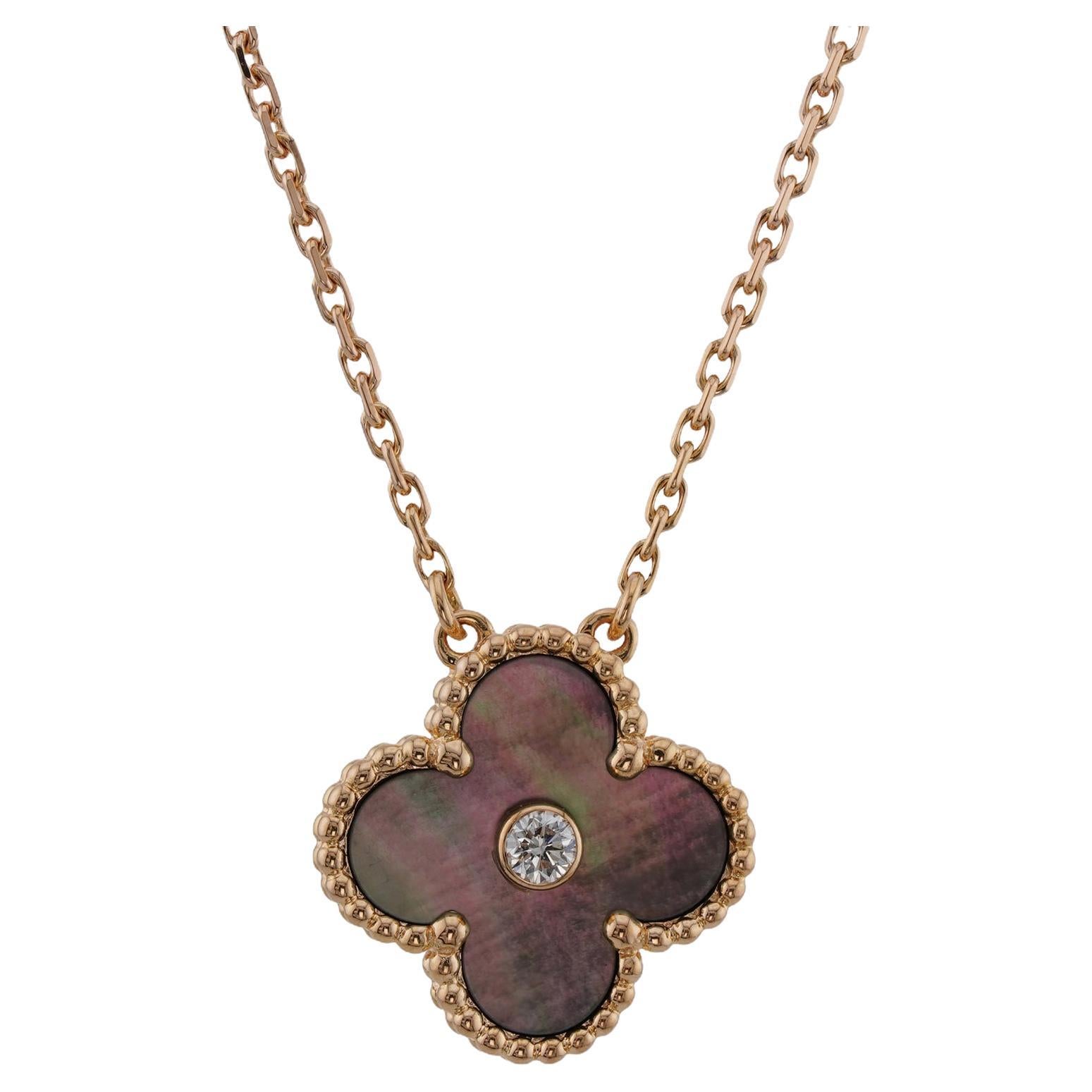 VAN CLEEF & ARPELS Vintage Alhambra Diamond Grey MOP LE Pendant Necklace