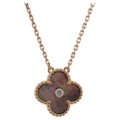 VAN CLEEF & ARPELS Vintage Alhambra Diamond Grey MOP LE Pendant Necklace