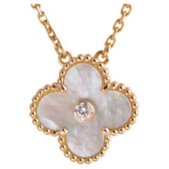Van Cleef & Arpels Vintage Alhambra Diamond Mother-of-Pearl Rose Gold  Necklace