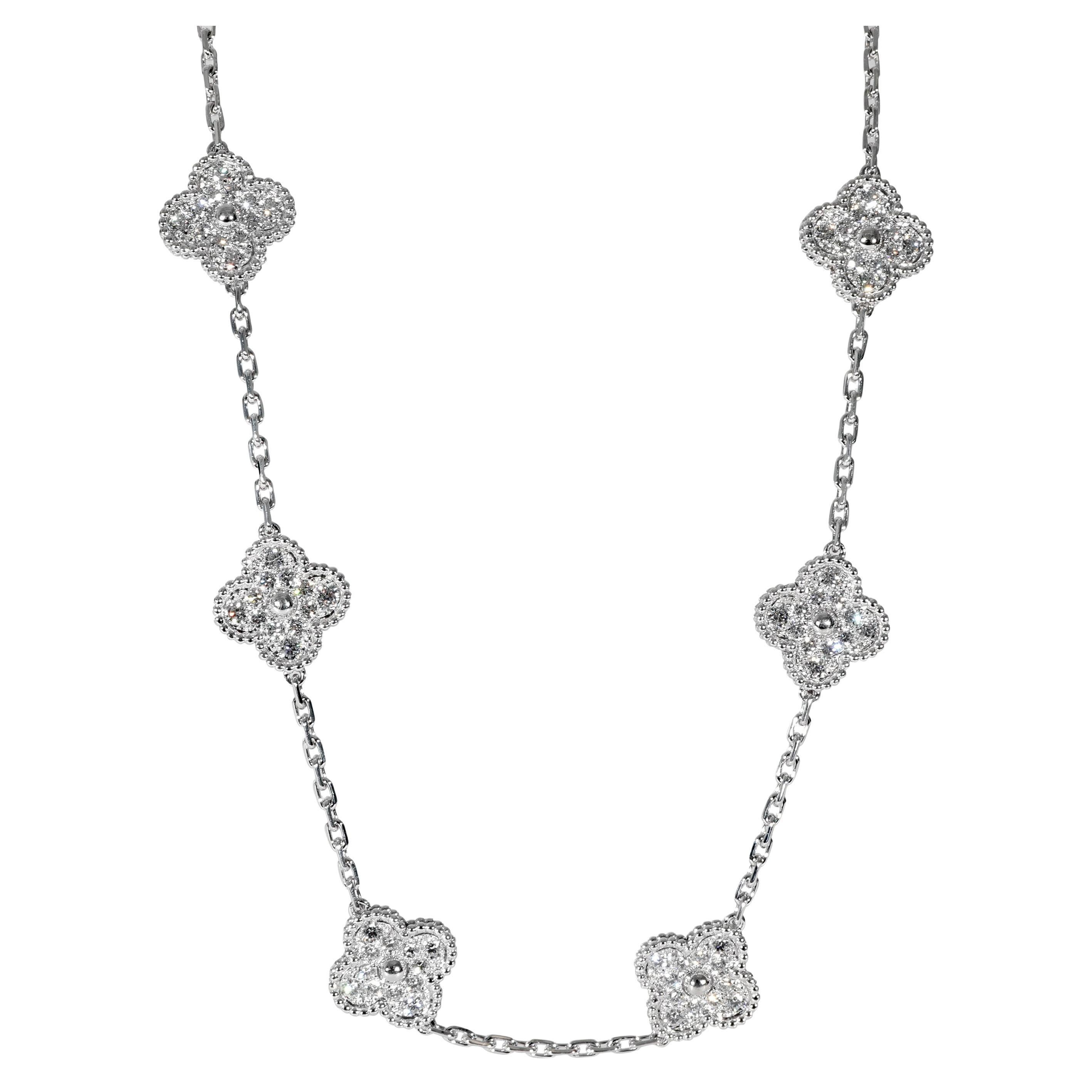Van Cleef & Arpels Vintage Alhambra Diamond Necklace in 18k White Gold 4.83 CTW For Sale