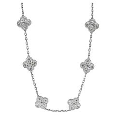 Van Cleef & Arpels Vintage Alhambra Diamond Necklace in 18k White Gold 4.83 CTW