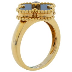 Van Cleef & Arpels Vintage Alhambra Diamond Onyx 18K Yellow Gold Ring Size 50