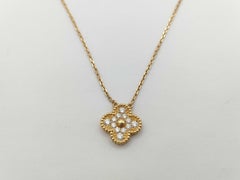 Van Cleef & Arpels Vintage Alhambra Diamond Pave 1 Motif Gold Pendant Necklace