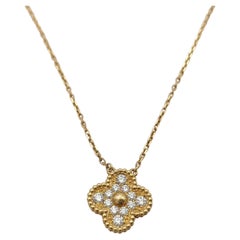 Van Cleef & Arpels Vintage Alhambra Diamant Pave 1 Motiv Gold Anhänger Halskette