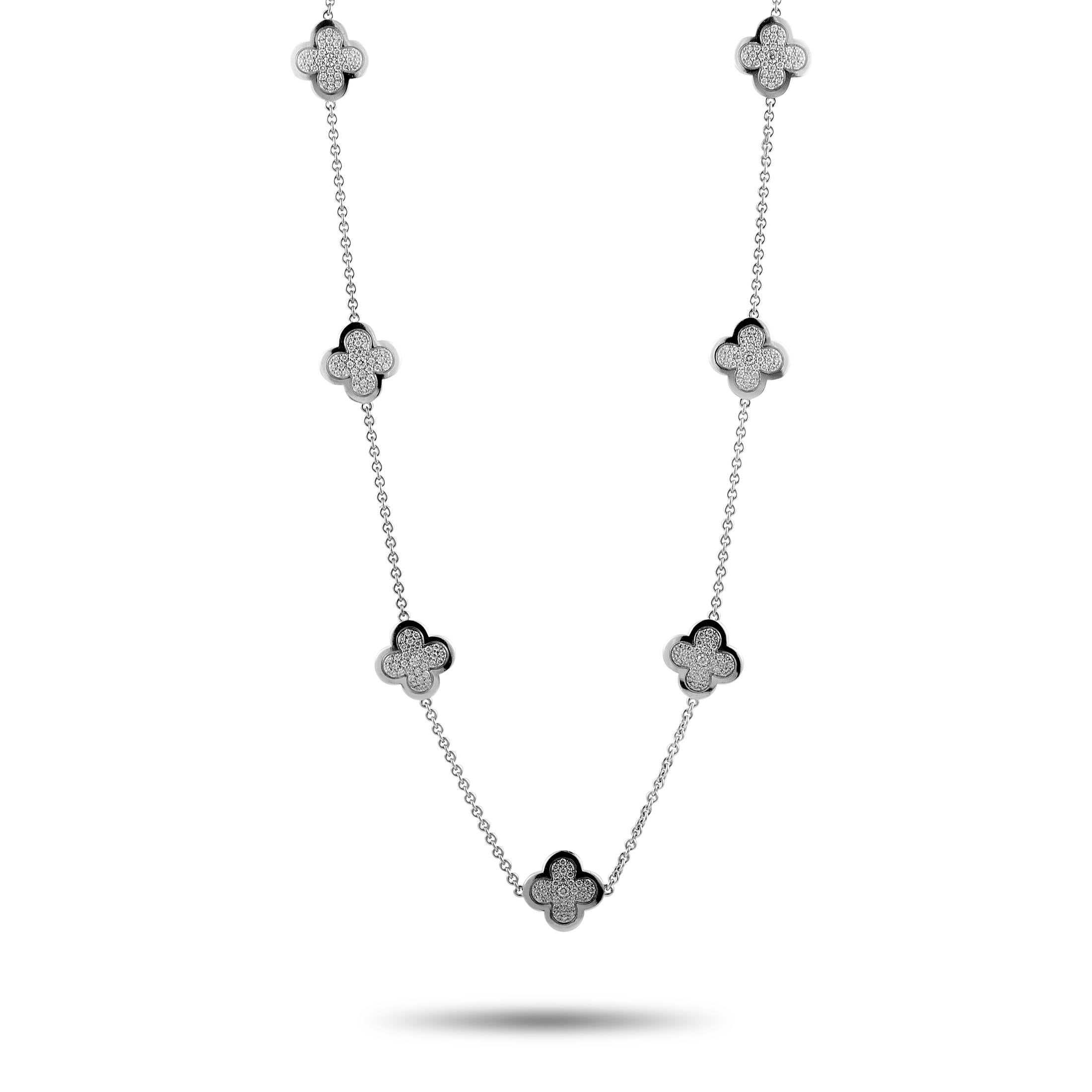 Add a sublime dash of lustrous elegance to your ensembles with this refined Van Cleef & Arpels piece that is designed in a splendidly classy fashion. The necklace is beautifully made of 18K white gold and it is lavishly embellished with a plethora