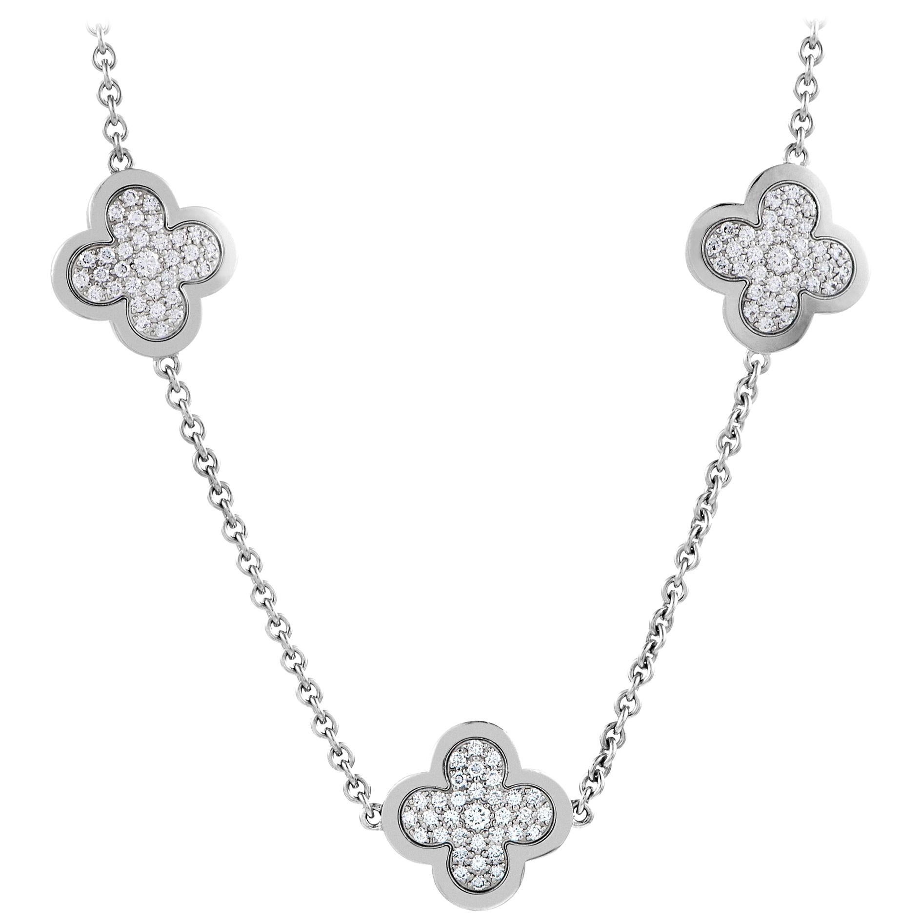 Van Cleef & Arpels Vintage Alhambra Diamond Pavé 14 Motif White Gold Necklace