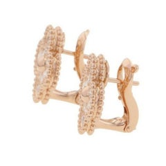 Van Cleef & Arpels Vintage Alhambra Diamond Pave 18 Karat Rose Gold Earrings