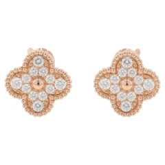 Van Cleef & Arpels Vintage Alhambra Diamond Pave 18 Karat Rose Gold Earrings