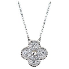 Van Cleef & Arpels Vintage Alhambra Diamond Pave 18K White Gold Necklace Pendant