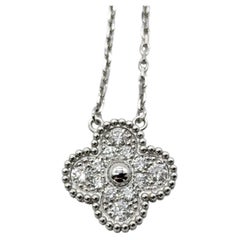 Van Cleef & Arpels Vintage Alhambra Diamond Pave 18K White Gold Pendant Necklace