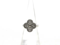 Van Cleef & Arpels Vintage Alhambra Diamond Pave 18K White Gold Ring Size 50 EU