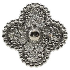 Van Cleef & Arpels Vintage Alhambra Diamond Pave 18K White Gold Ring Size 50 EU