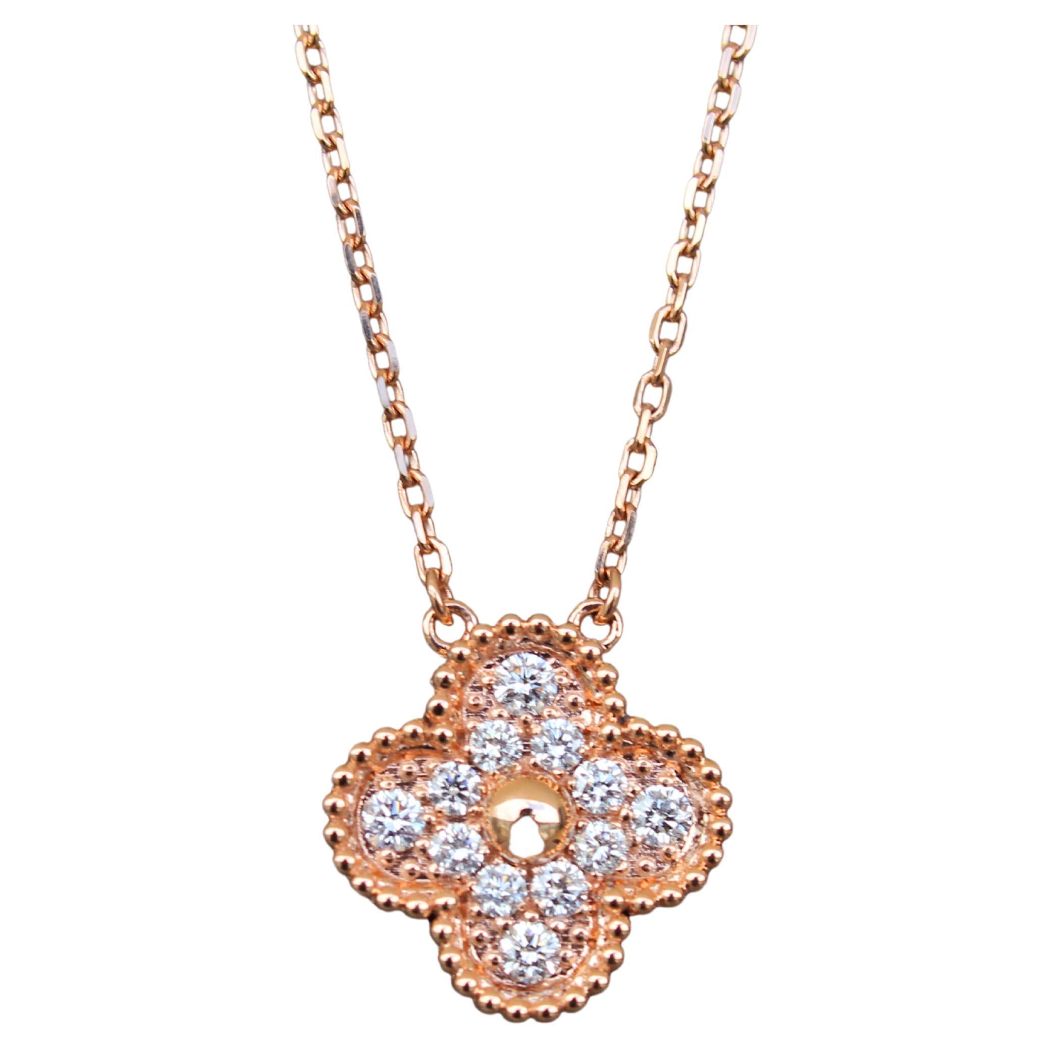 Van Cleef & Arpels Vintage Alhambra Diamond Paved 18K Rose Gold Necklace Pendant
