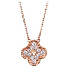 Van Cleef & Arpels Vintage Alhambra Diamond Paved 18K Rose Gold Necklace Pendant