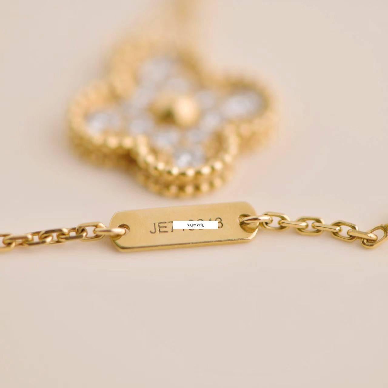 Van Cleef & Arpels Vintage Alhambra Diamond Paved Yellow Gold Pendant Necklace In Excellent Condition In Banbury, GB