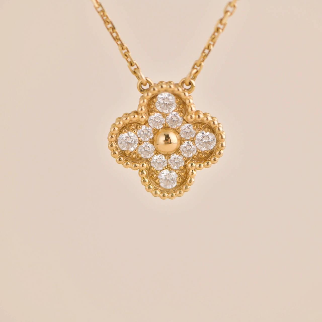 Women's or Men's Van Cleef & Arpels Vintage Alhambra Diamond Paved Yellow Gold Pendant Necklace