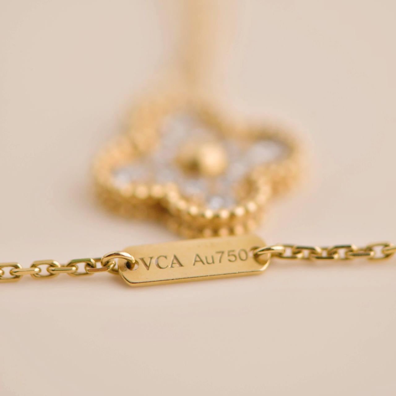 Van Cleef & Arpels Vintage Alhambra Diamond Paved Yellow Gold Pendant Necklace 1