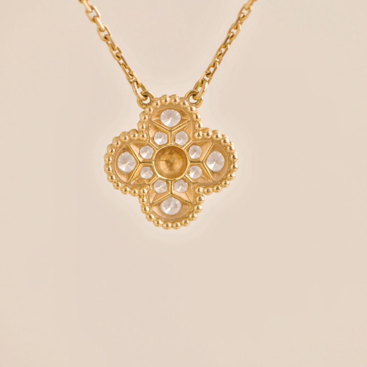 Van Cleef & Arpels Vintage Alhambra Diamond Paved Yellow Gold Pendant Necklace 3