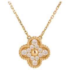Van Cleef & Arpels Vintage Alhambra Diamond Paved Yellow Gold Pendant Necklace