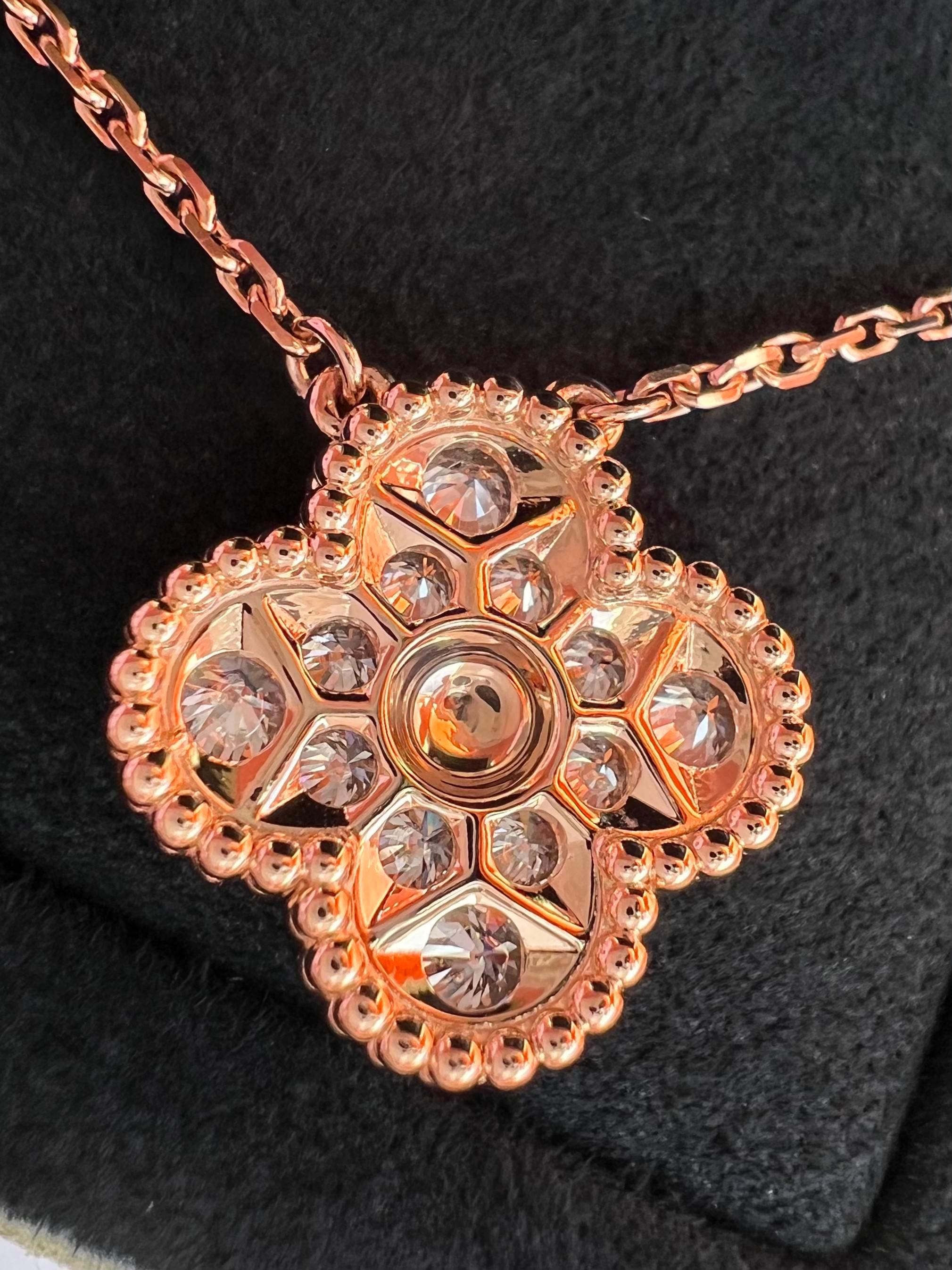 Van Cleef & Arpels Vintage Alhambra Diamond Pendant Necklace, Rose Gold 2