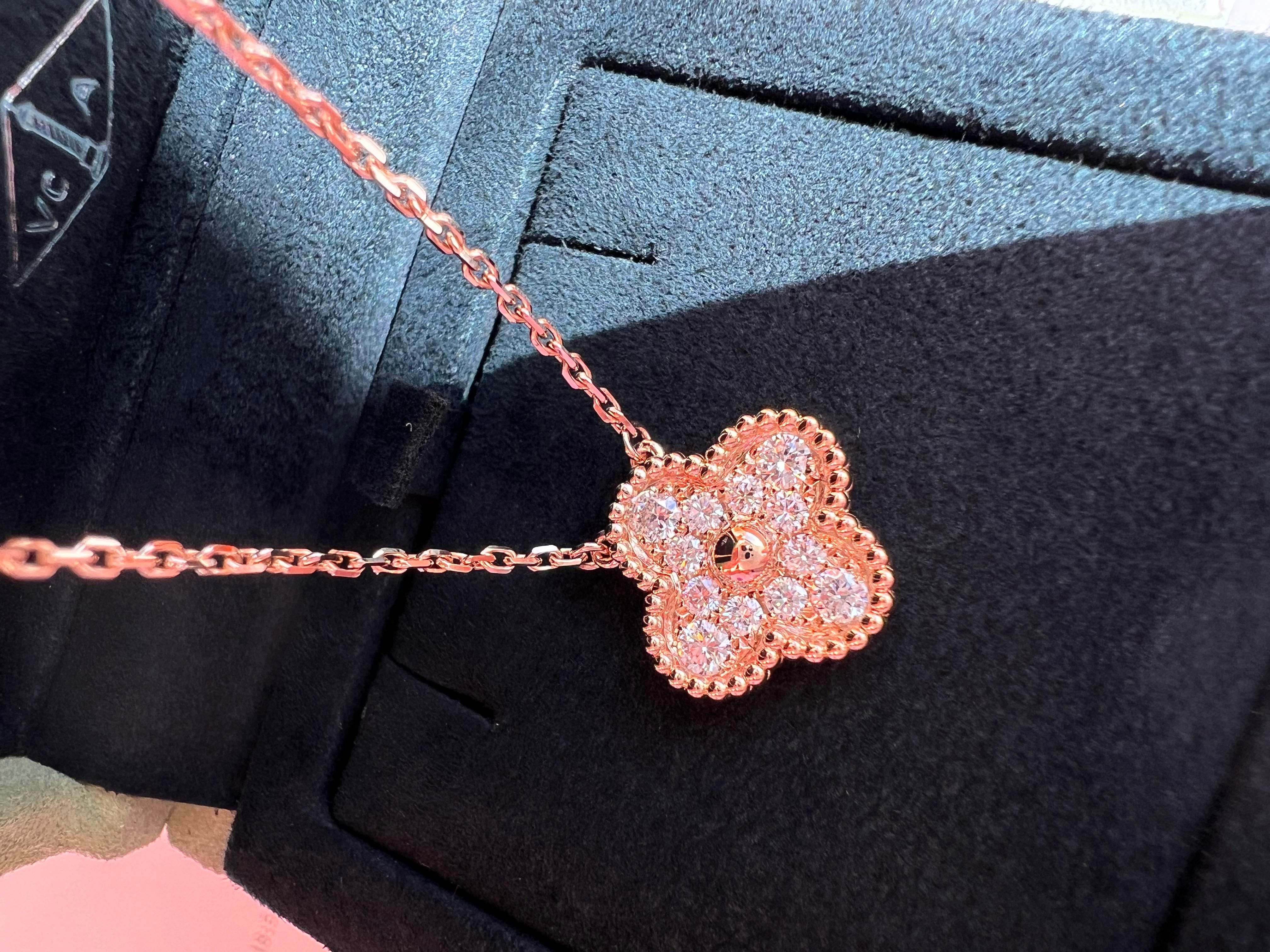 Van Cleef & Arpels Vintage Alhambra Diamond Pendant Necklace, Rose Gold 5