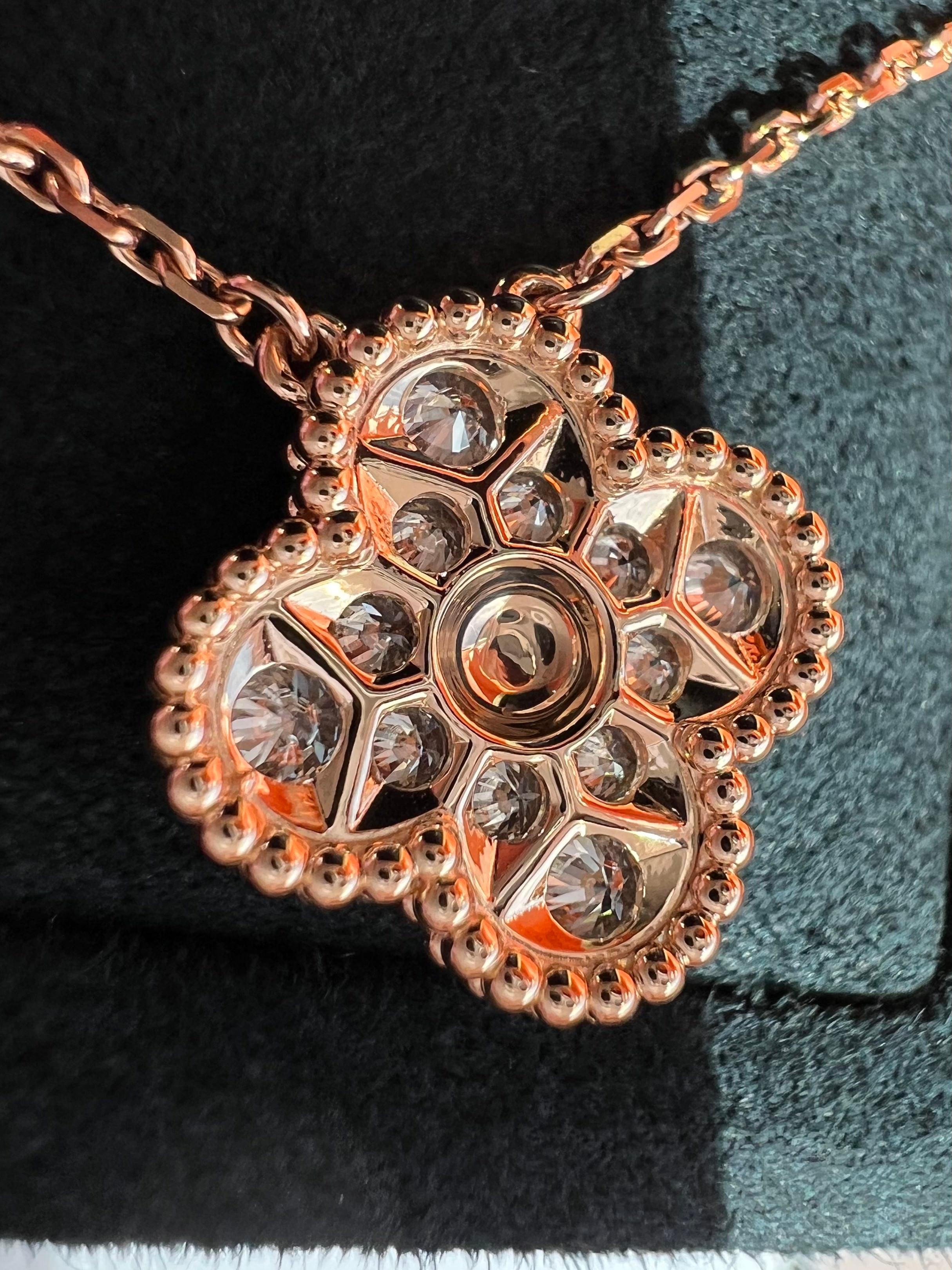 Van Cleef & Arpels Vintage Alhambra Diamond Pendant Necklace, Rose Gold 1