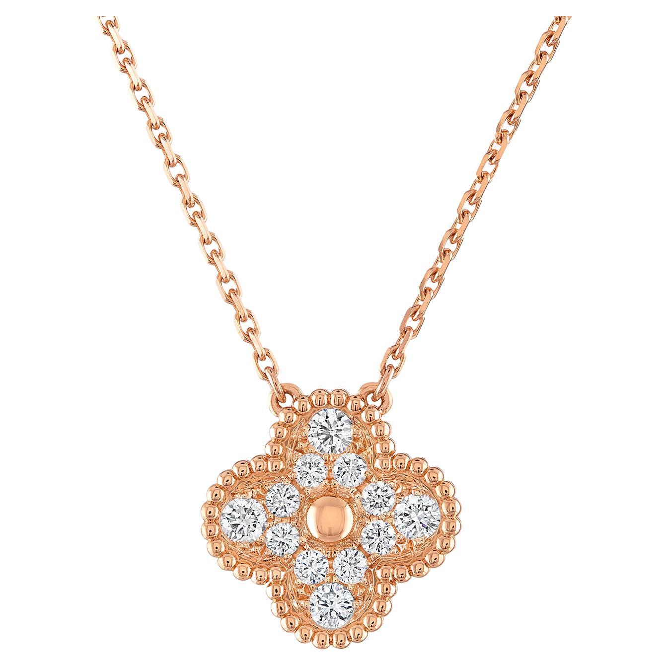 Van Cleef & Arpels Vintage Alhambra Diamond Pendant Necklace, Rose Gold