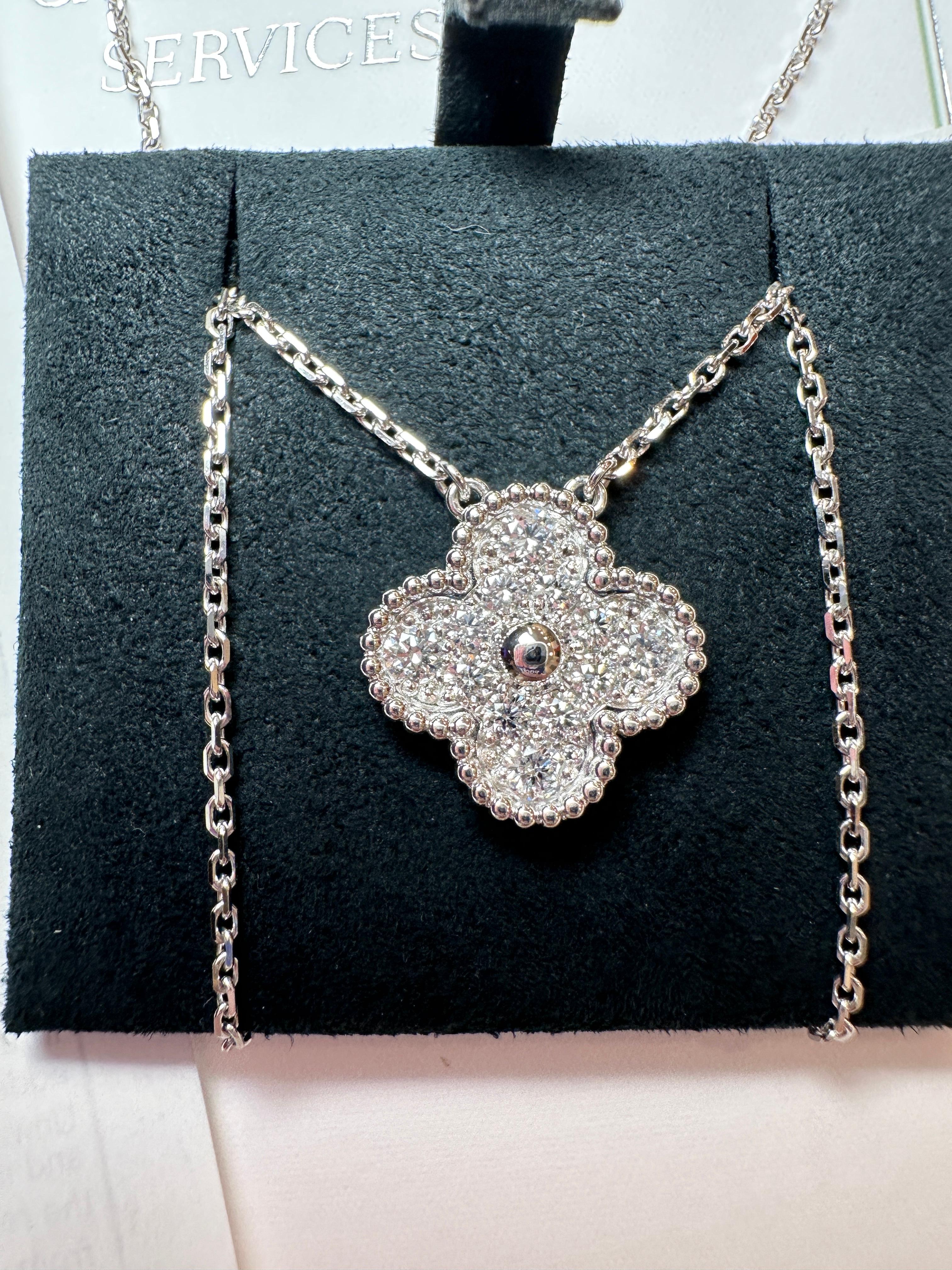 Van Cleef & Arpels Vintage Alhambra Diamond Pendant Necklace, White Gold 9