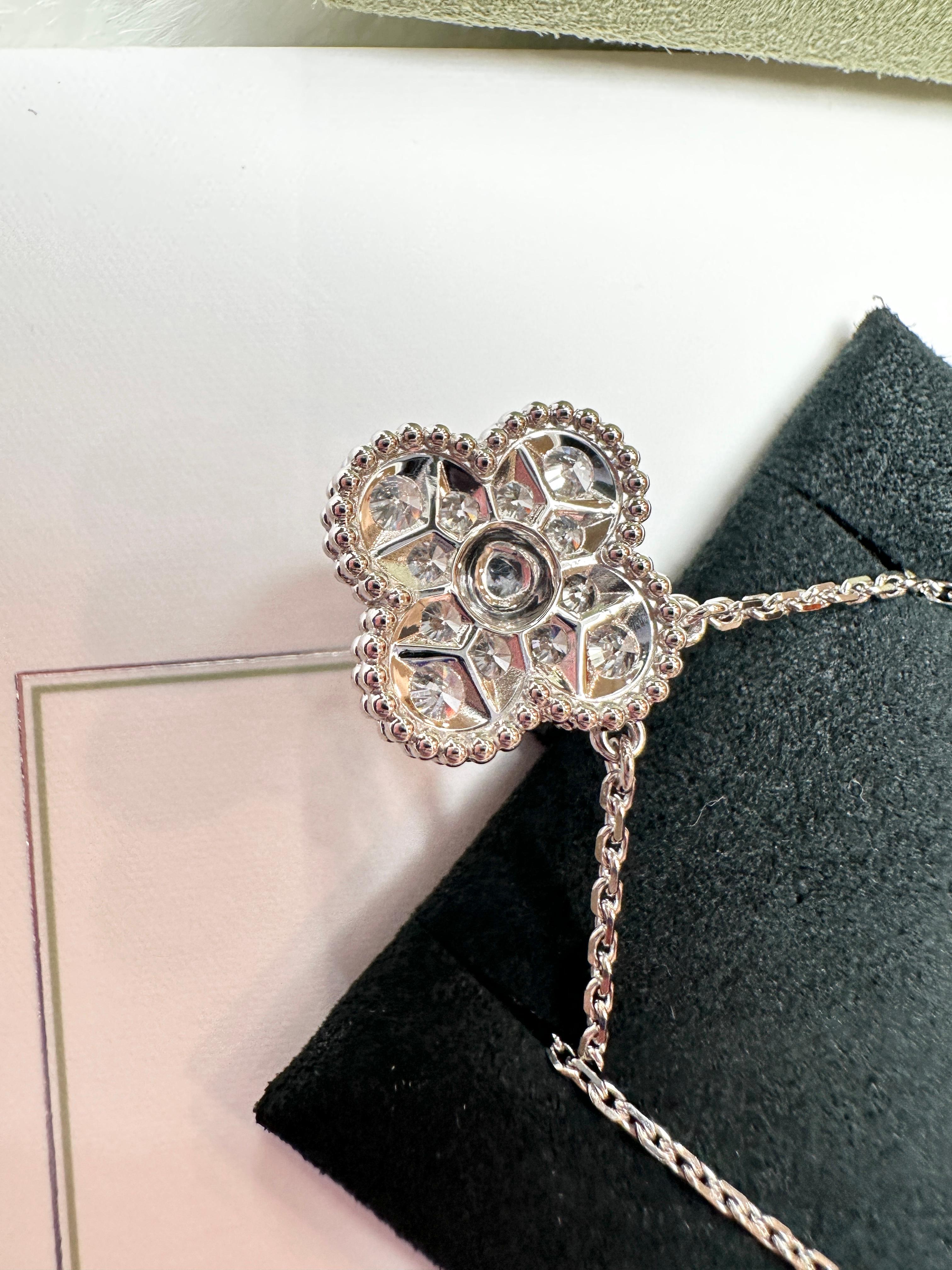 Van Cleef & Arpels Vintage Alhambra Diamond Pendant Necklace, White Gold 10
