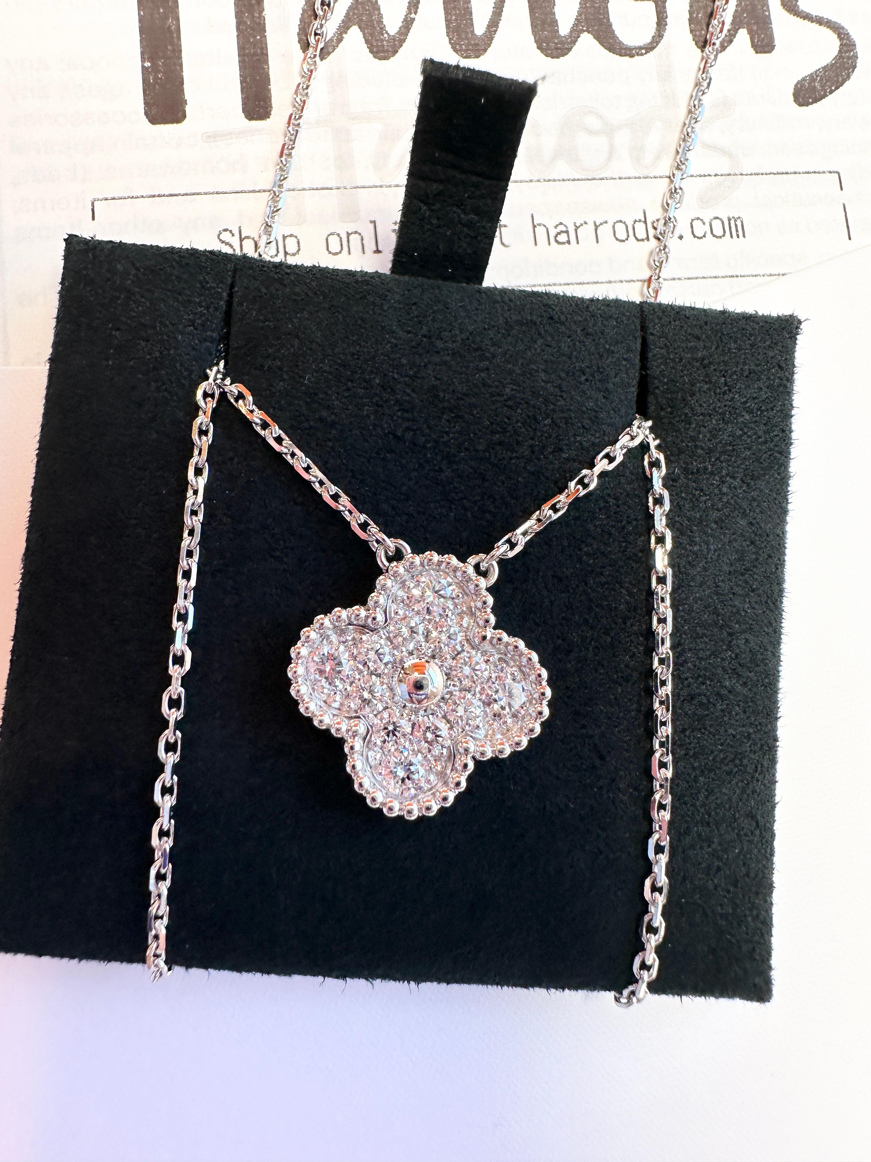 Women's Van Cleef & Arpels Vintage Alhambra Diamond Pendant Necklace, White Gold