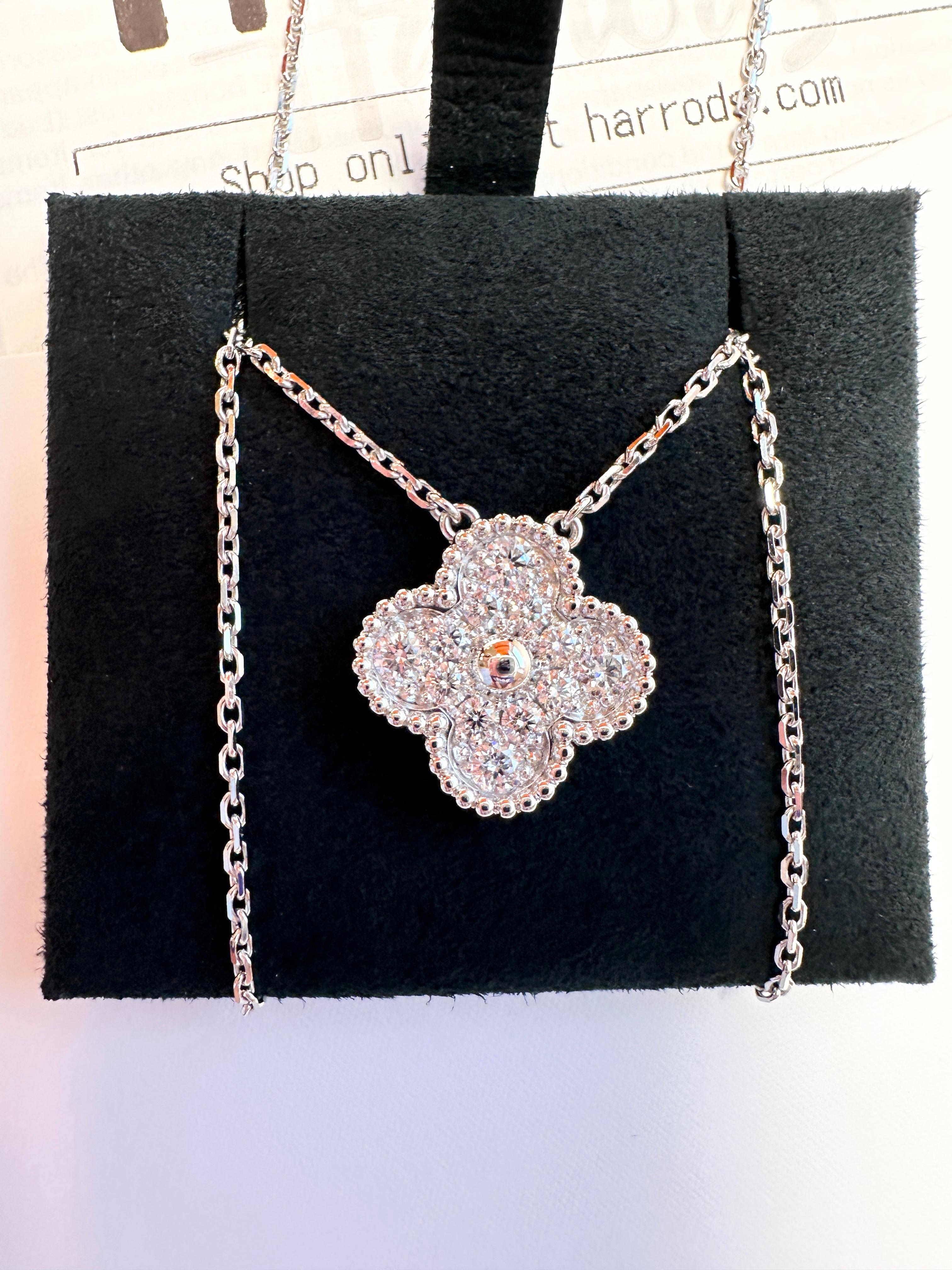 Van Cleef & Arpels Vintage Alhambra Diamond Pendant Necklace, White Gold 1