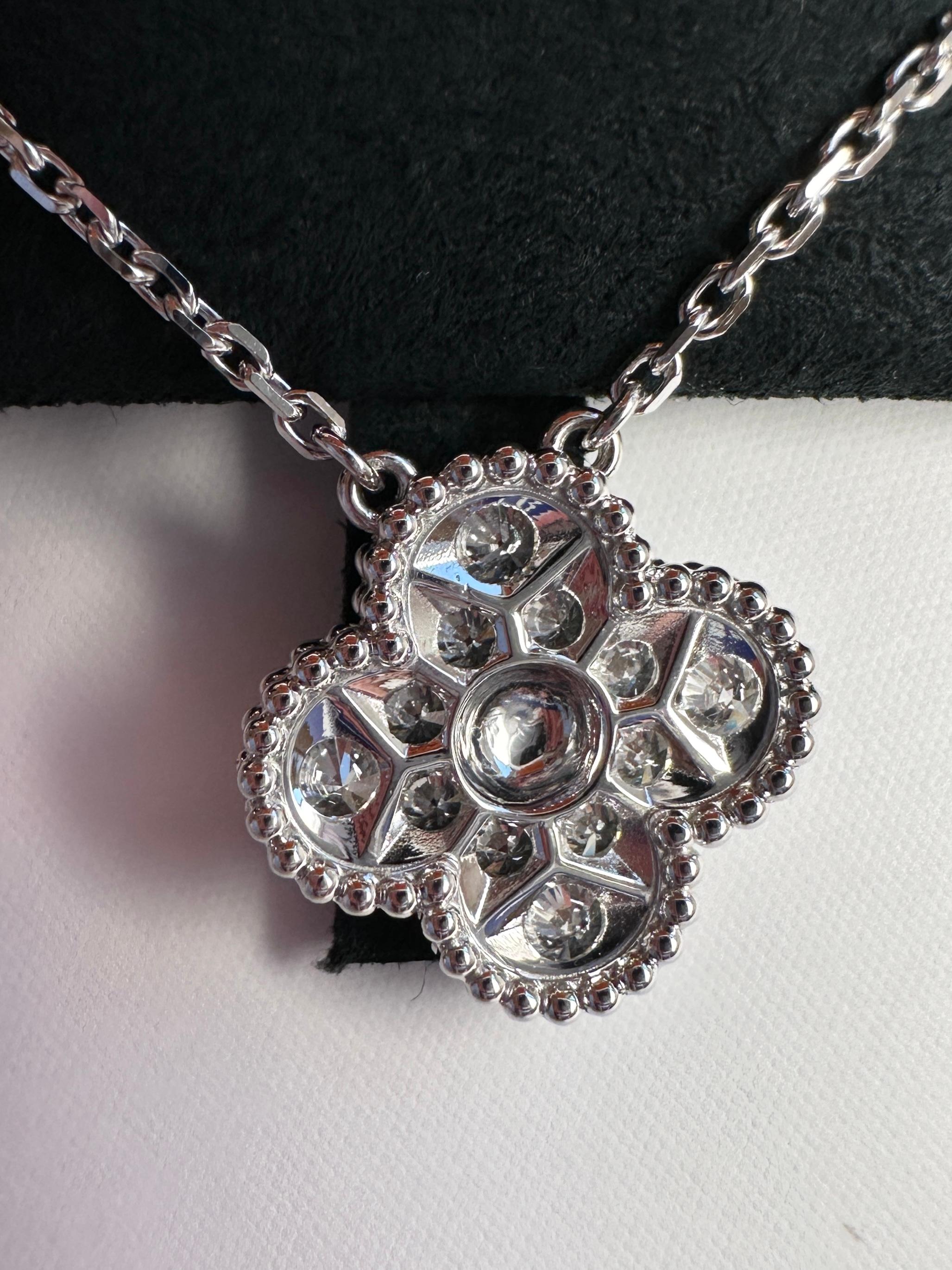 Van Cleef & Arpels Vintage Alhambra Diamond Pendant Necklace, White Gold 2