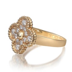 Van Cleef & Arpels Vintage Alhambra Diamond Ring 18k Yellow Gold 0.48cttw