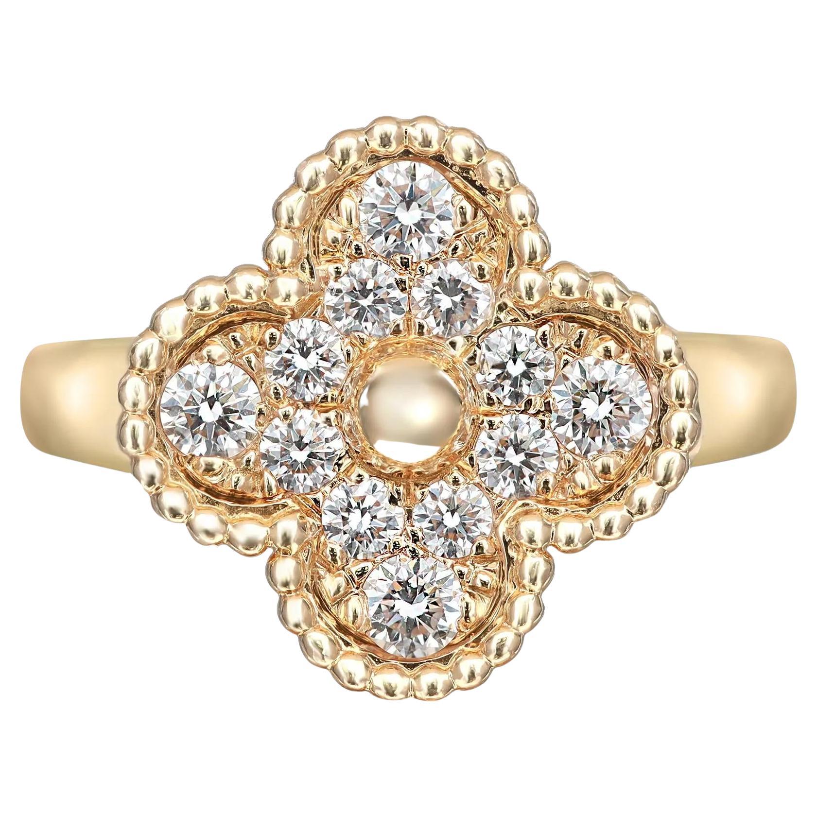 Van Cleef & Arpels Vintage Alhambra Diamond Ring 18k Yellow Gold 0.48cttw