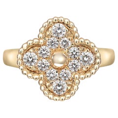 Van Cleef & Arpels Vintage Alhambra Diamond Ring 18k Yellow Gold 0.48cttw
