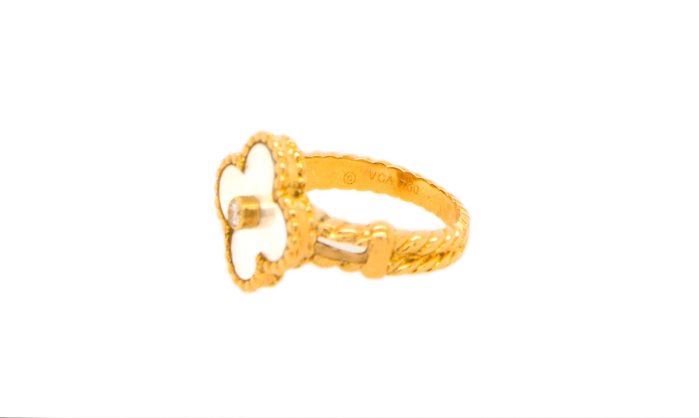 Van Cleef & Arpels Vintage Alhambra Diamantring Perlmutt Originalverpackung 2