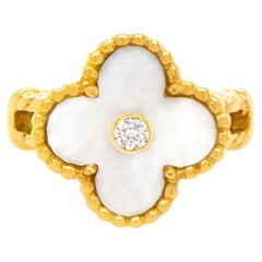 Van Cleef & Arpels Vintage Alhambra Diamond Ring Mother-Of-Pearl Original Box 