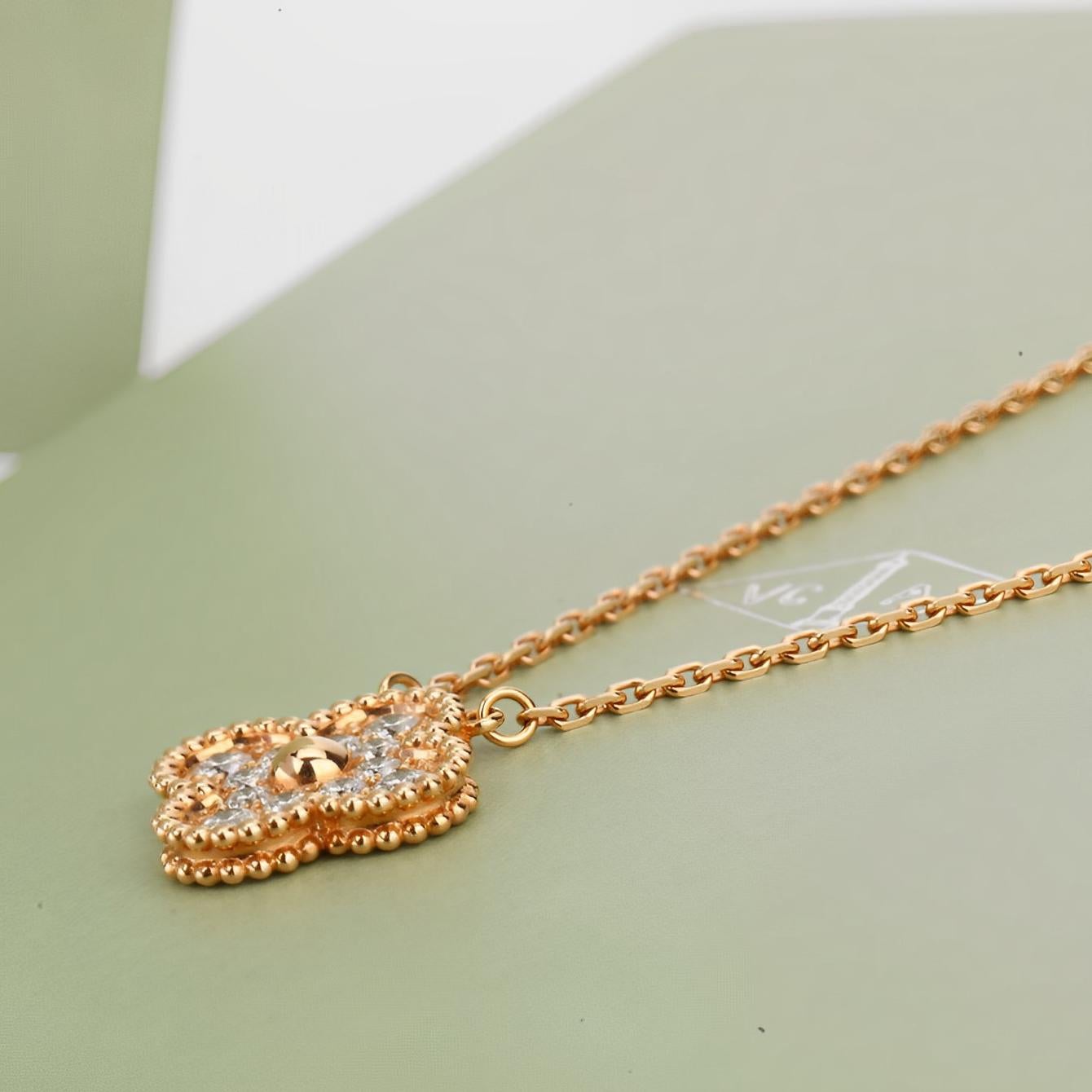 Brilliant Cut Van Cleef & Arpels Vintage Alhambra Diamond Rose Gold Pendant
