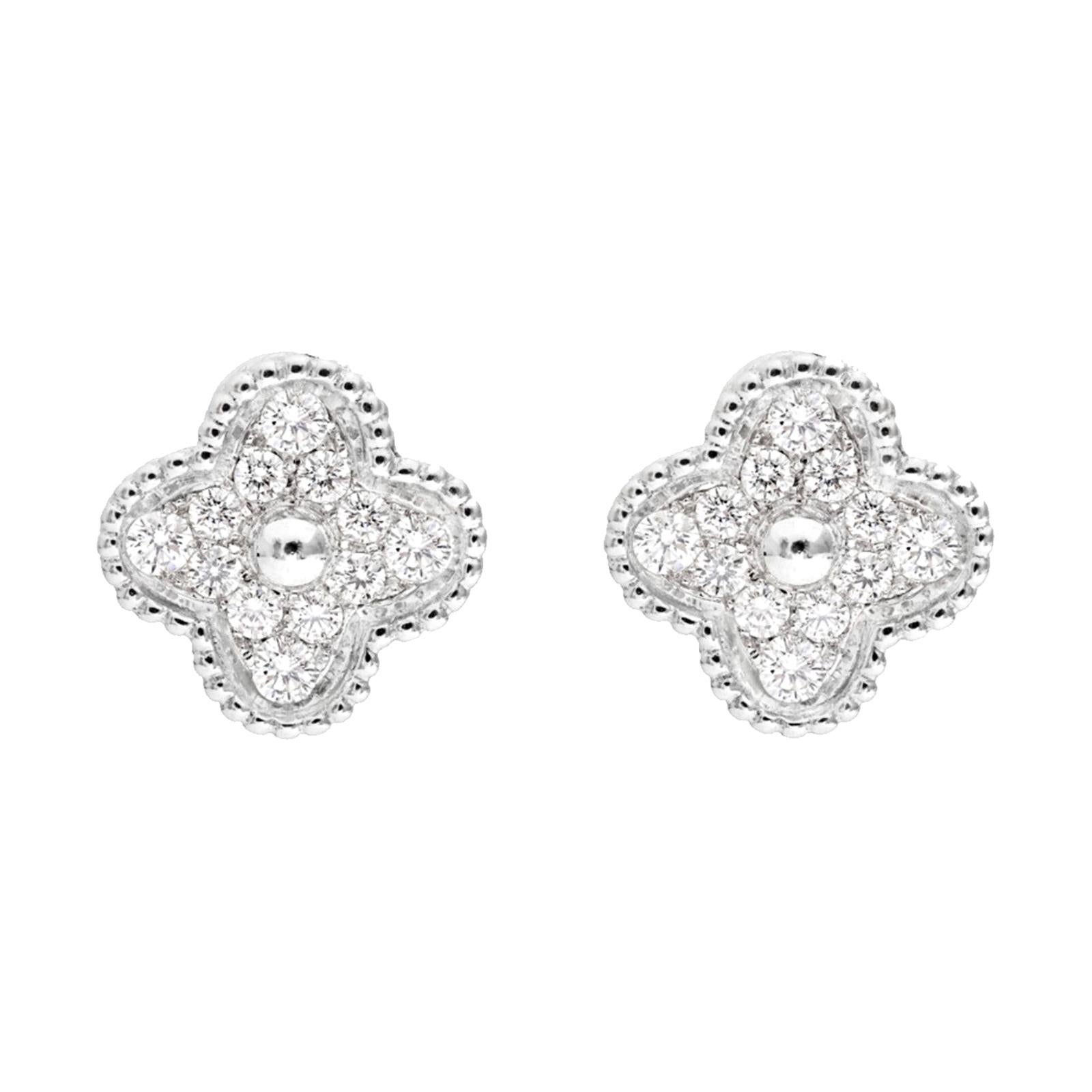 Van Cleef and Arpels Vintage Alhambra Diamond Stud Earrings in White Gold  at 1stDibs | sweet alhambra diamond earrings, van cleef and arpels alhambra  diamond earrings, van cleef white gold earrings