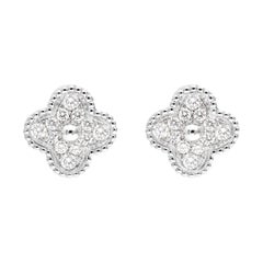Van Cleef & Arpels Vintage Alhambra Diamond Stud Earrings in White Gold