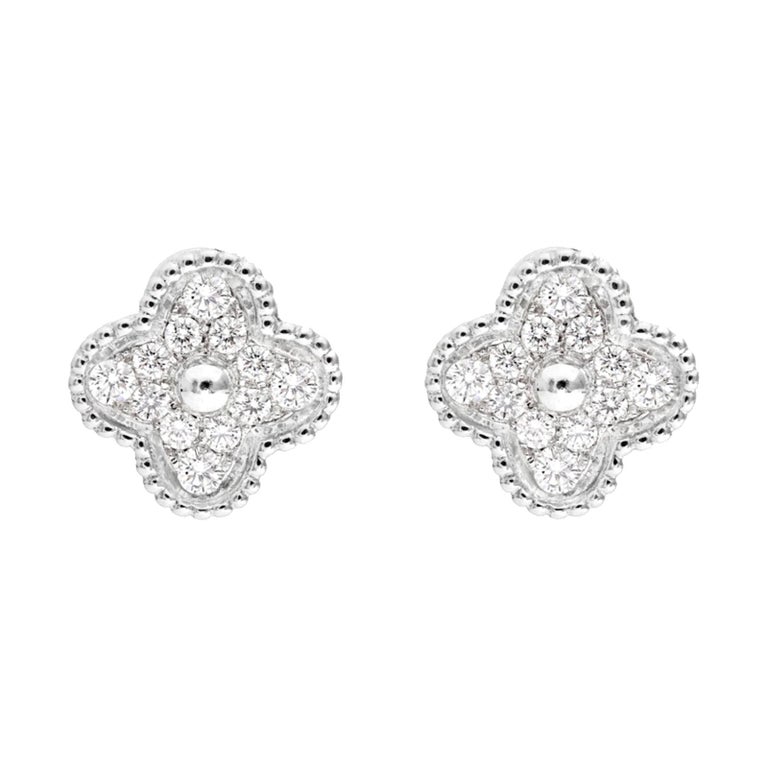 Van Cleef and Arpels Vintage Alhambra Diamond Stud Earrings in White Gold  at 1stDibs | van cleef diamond earrings, vintage alhambra diamond earrings, van  cleef alhambra diamond earrings