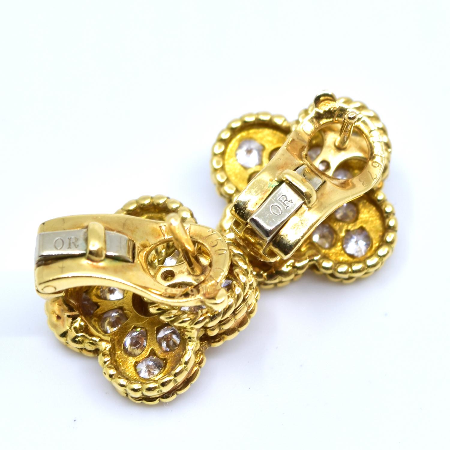 Brilliant Cut Van Cleef & Arpels Vintage Alhambra Diamond Stud Earrings in Yellow Gold