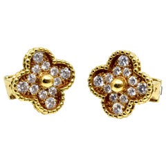 Van Cleef & Arpels Vintage Alhambra Diamond Stud Earrings in Yellow Gold